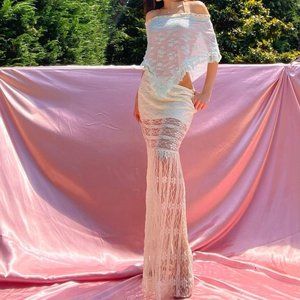 Handmade Lace & Silk Light Blue Dainty Poncho